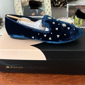 Birdies Blue Velvet Flats with Star Pattern
